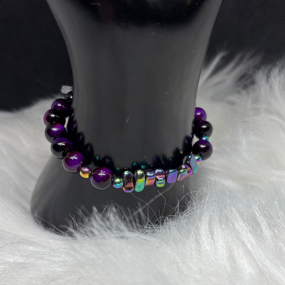 Galaxy Tiger’s Eye and Rainbow Hematite Stretch Bracelet